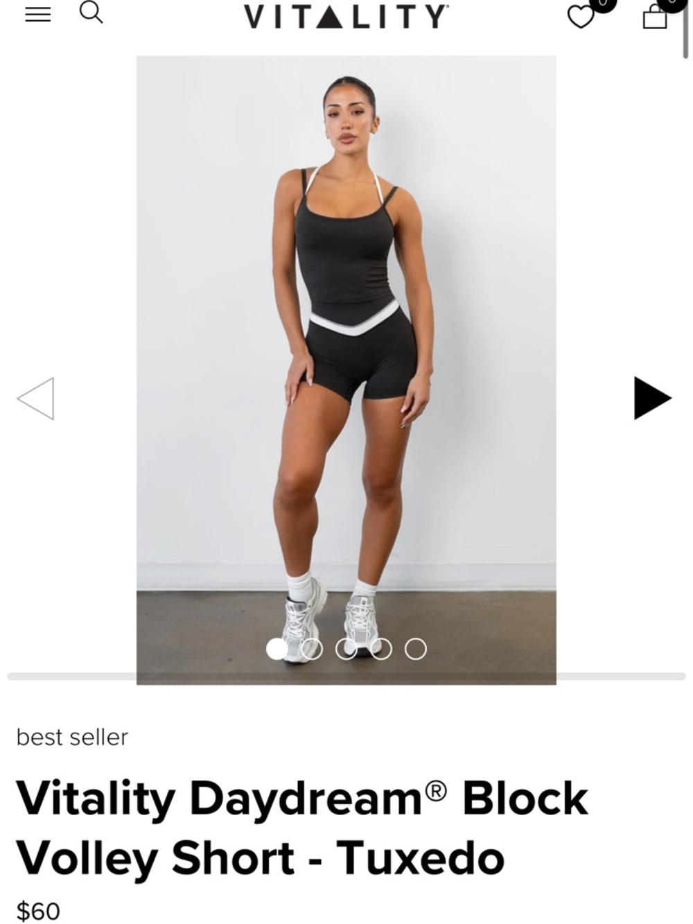 Vitality Women's Daydream Tank & Volley Short Set - Tuxedo XS NWOT